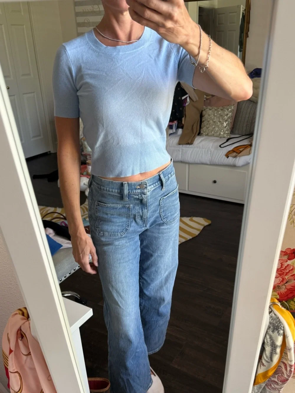 J. Crew NWOT Pastel Blue Shrunken Crop TopShort Sleeve 100% Cashmere - Picture 2 of 8